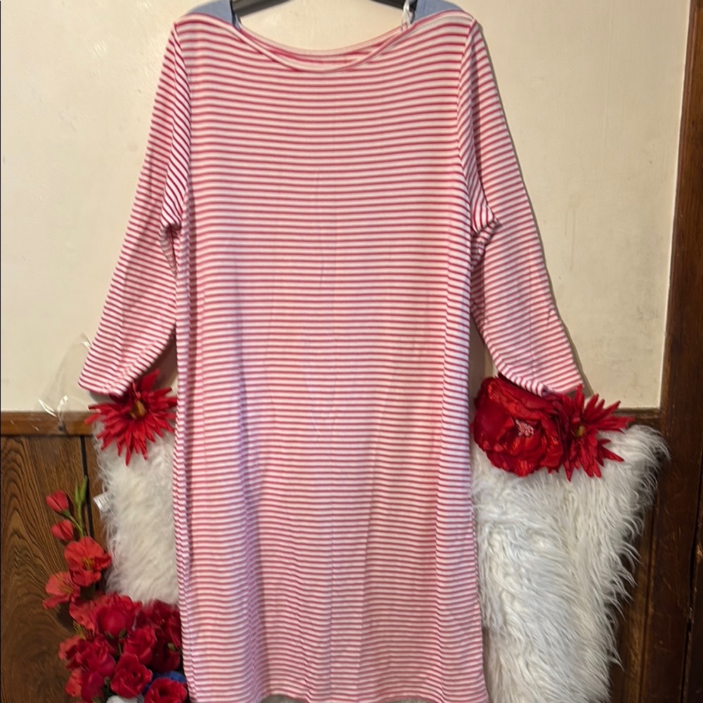 Red and White Embellished Sheath Dress with Dolman Sleeves